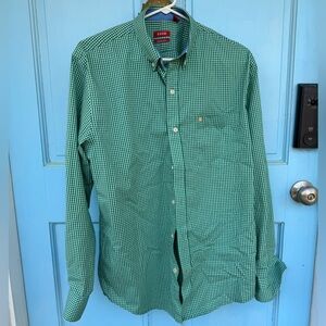 Izod Men's Button-Up Shirt Green Gingham Checkered size M